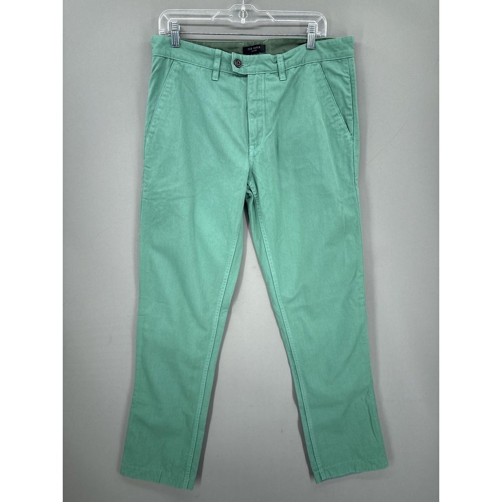 Ted Baker Pants Mens 34x31 Green‎ Cotton Chino Slim Tapered Casual Summer Preppy